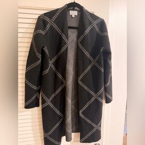 Pure Collection Black Open-Front Cardigan with Gray Diamond Pattern